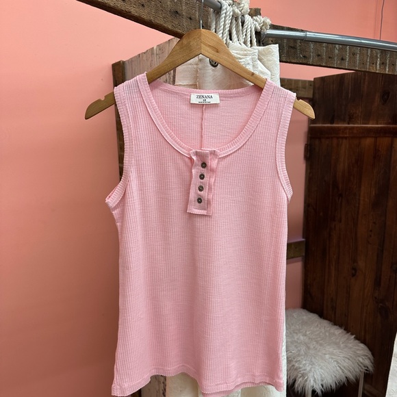 Zenana Outfitters Tops - NEW! Zenana Outfitters Button-Detail Pink Tank Top